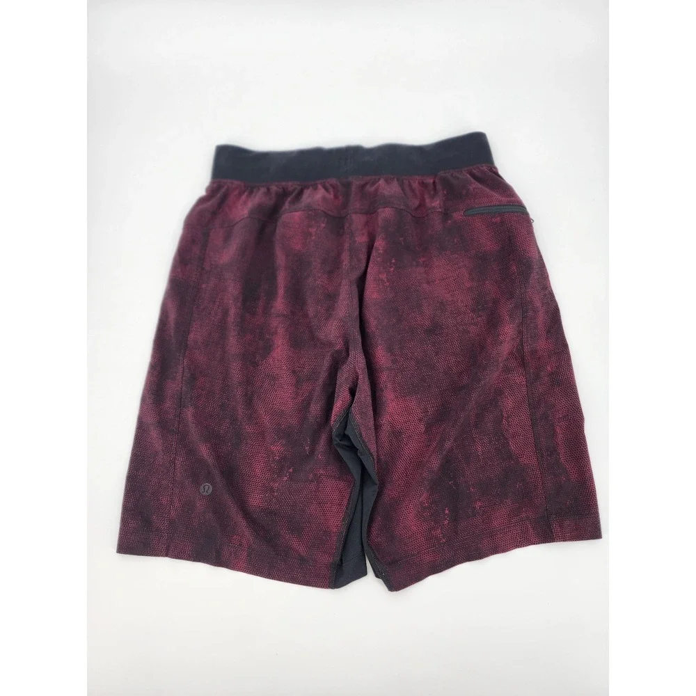 Lululemon‎ Mens Burgundy Black Textured Honeycomb Athletic Training Shorts 7in